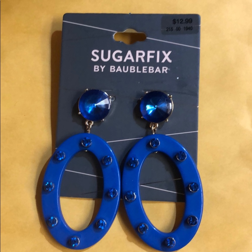 Women’s Blue Octagonal Hoop Earrings with Crystal